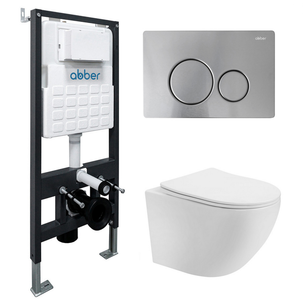 Комплект унитаза с инсталляцией​​​​​​​ Abber Bequem AC1100-AC0105-AC0121MCH (цвет клавиши хром матовый)