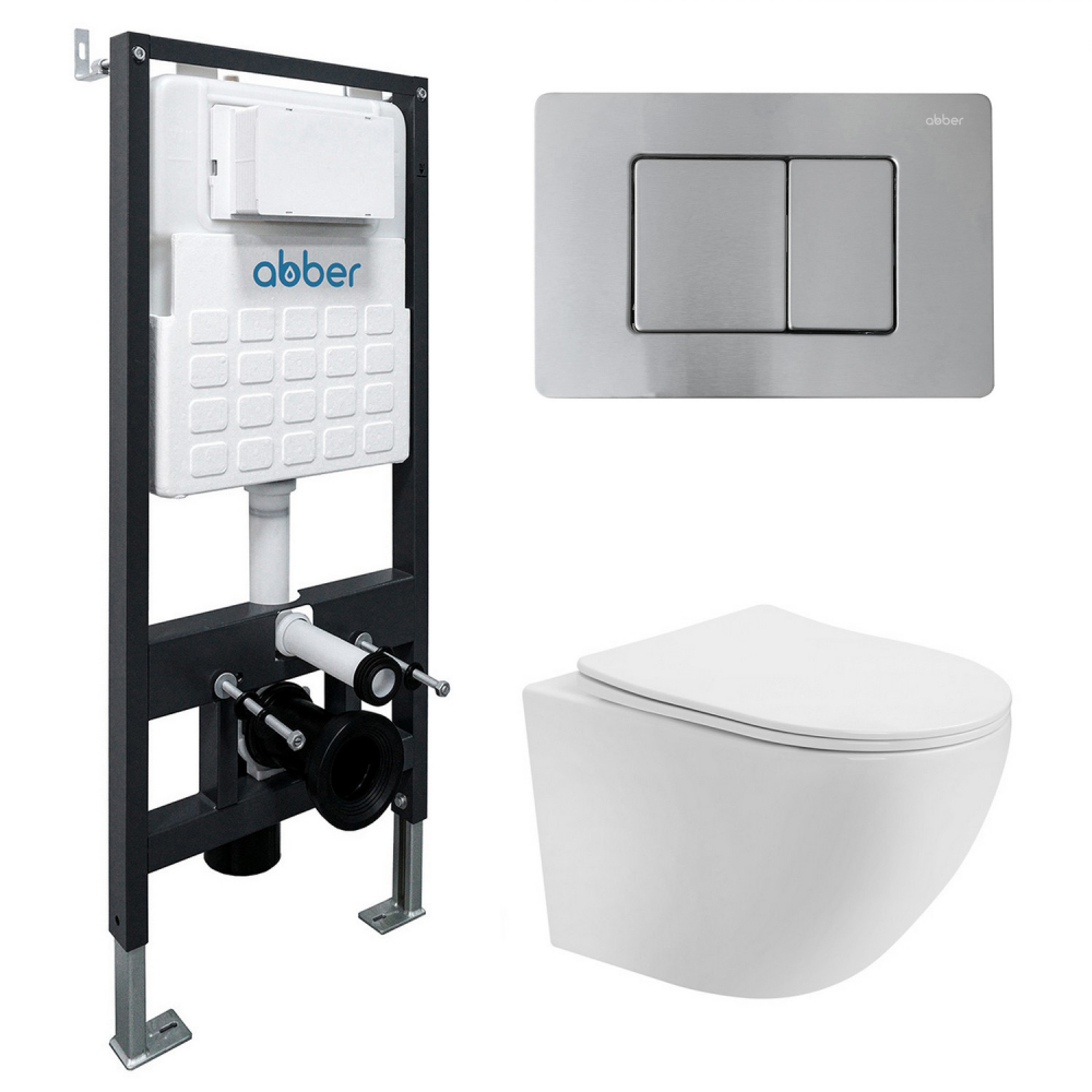 Комплект унитаза с инсталляцией​​​​​​​ Abber Bequem AC1100-AC0105-AC0120MCH (цвет клавиши хром матовый)