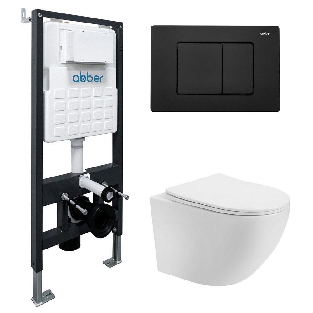 Комплект унитаза с инсталляцией​​​​​​​ Abber Bequem AC1100-AC0105-AC0120MB (цвет клавиши чёрный матовый)