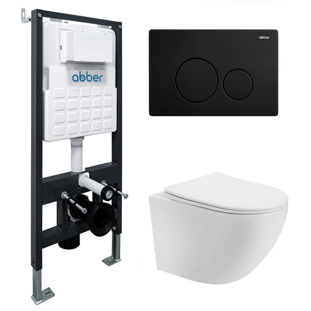 Комплект унитаза с инсталляцией​​​​​​​ Abber Bequem AC1100-AC0105-AC0121MB (цвет клавиши чёрный матовый)