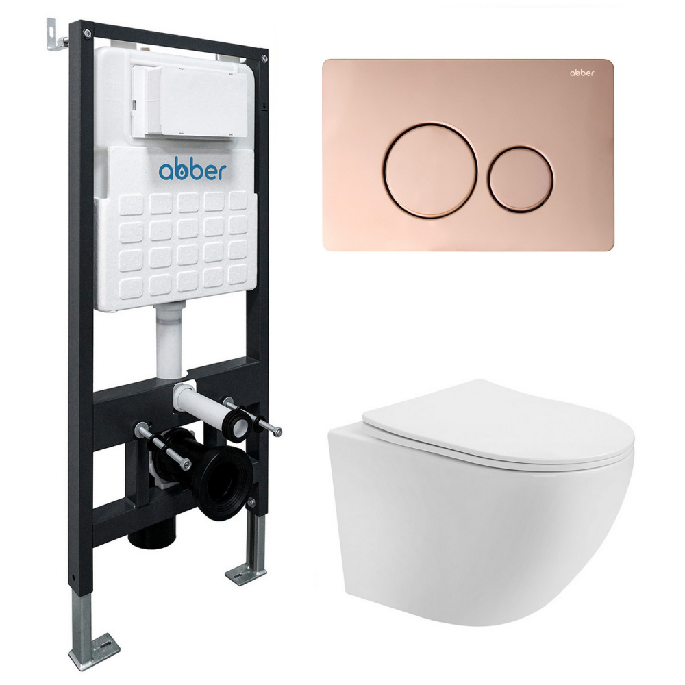 Комплект унитаза с инсталляцией​​​​​​​ Abber Bequem AC1100-AC0105-AC0121RG (цвет клавиши розовое золото)