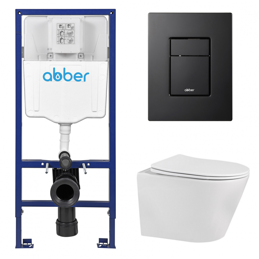 Комплект унитаза с инсталляцией​​​​​​​ Abber Bequem AC1102-AC0108-AC0123MB (цвет клавиши чёрный матовый)