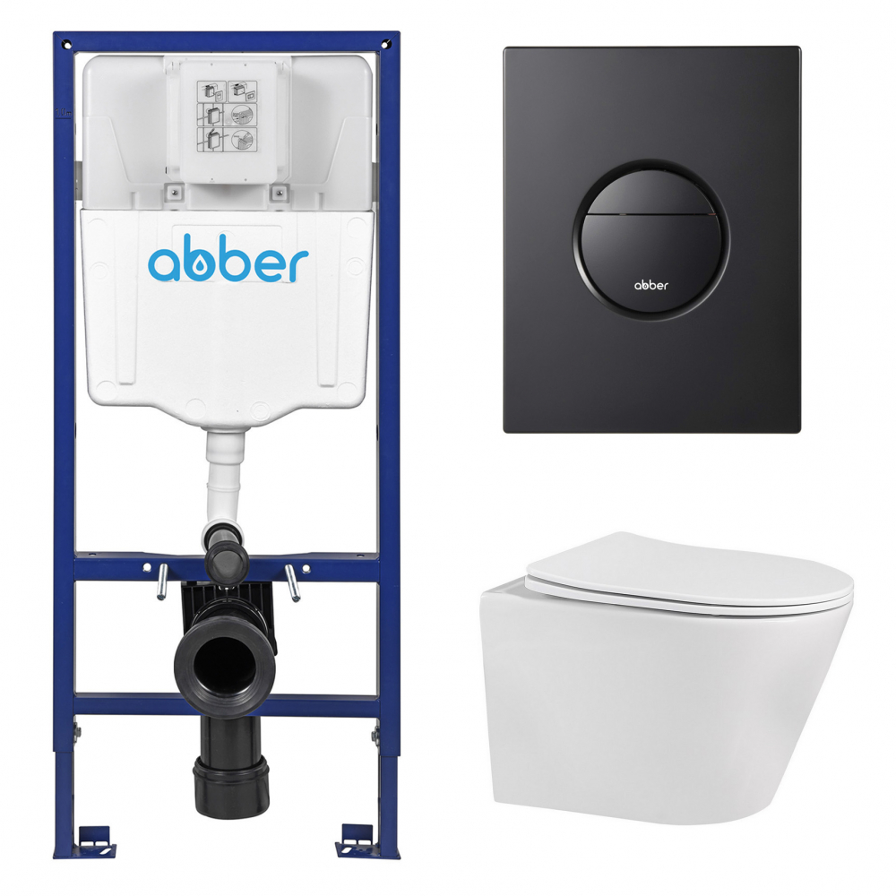 Комплект унитаза с инсталляцией​​​​​​​ Abber Bequem AC1102-AC0108-AC0126MB (цвет клавиши чёрный матовый)