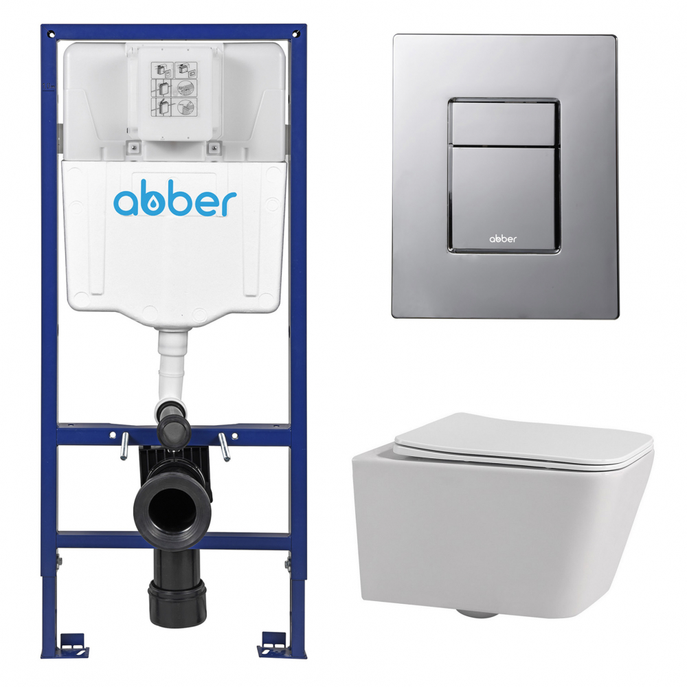 Комплект унитаза с инсталляцией​​​​​​​ Abber Rechteck AC1201-AC0108-AC0123 (цвет клавиши хром)