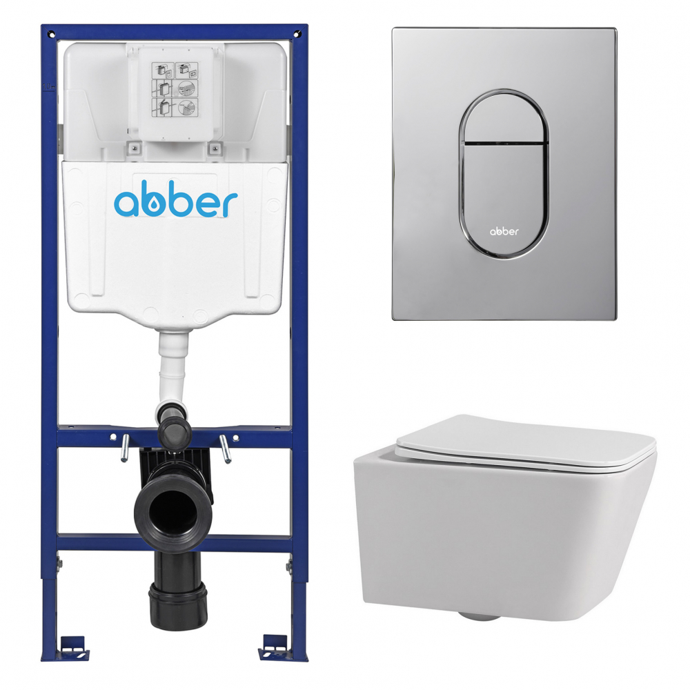 Комплект унитаза с инсталляцией​​​​​​​ Abber Rechteck AC1201-AC0108-AC0124 (цвет клавиши хром)