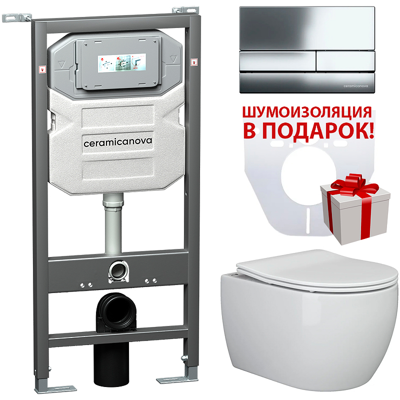 Комплект унитаза с инсталляцией Ceramica Nova Play CN3001_1002CH_1000 (клавиша хром)