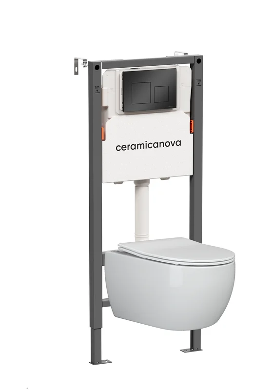 Комплект унитаза с инсталляцией Ceramica Nova Balance CN3001_121002MB (цвет клавиши черный матовый)