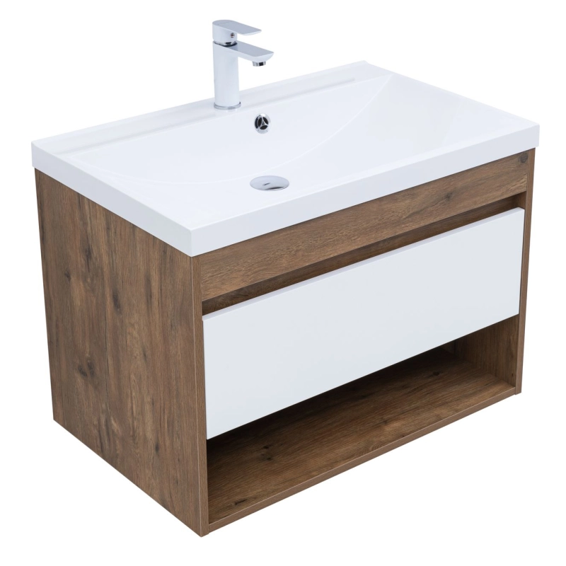Тумба под раковину Aquanet Тренд 345118 75 см (дуб рустикальный/белый сатин) подвесная