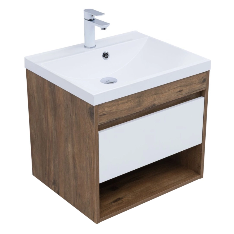 Тумба под раковину Aquanet Тренд 345117 60 см (дуб рустикальный/белый сатин) подвесная