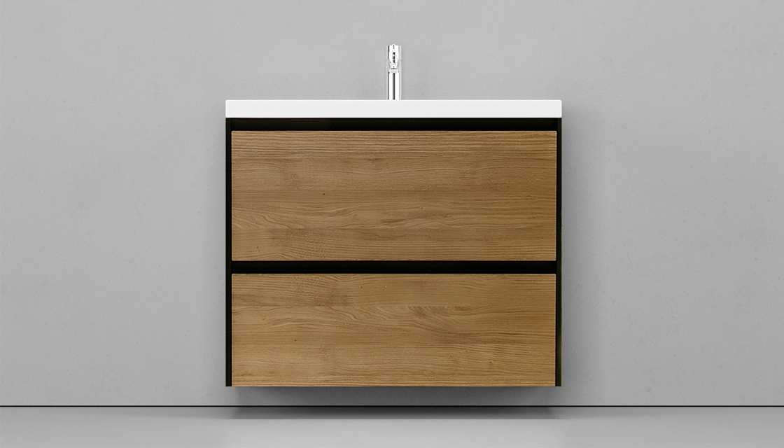 Тумба под раковину Velvex Klaufs 90 см (черный/дерево) 2 ящика, подвесная