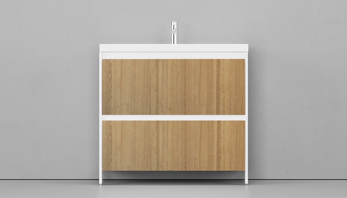 Тумба под раковину Velvex Klaufs 80 см (белый/дерево) 2 ящика, напольная