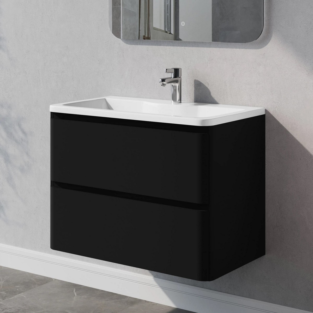 Тумба с раковиной Итана Roberto 4657836466508 80 см (черный софт матовый) подвесная