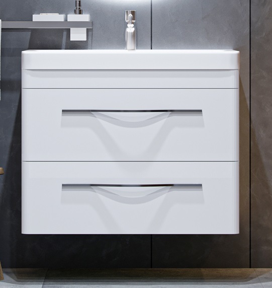 Тумба под раковину Velvex Jill 80 см (белый матовый) 2 ящика, подвесная