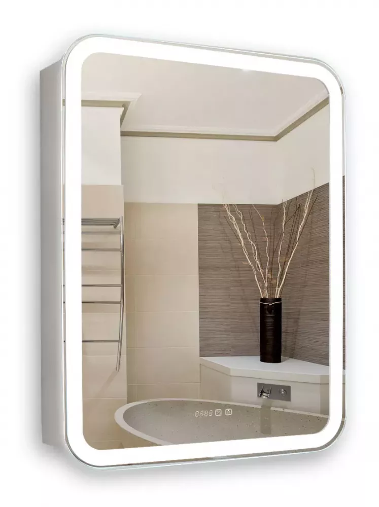Зеркальный шкаф Azario Фиджи 60 LED-00002363 602*800 мм (LED, часы) белый R