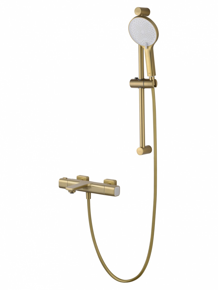 Смеситель для ванны с душем Wonzon & Woghand Solid  WW-C2011-A-BG (брашированное золото) с термостатом