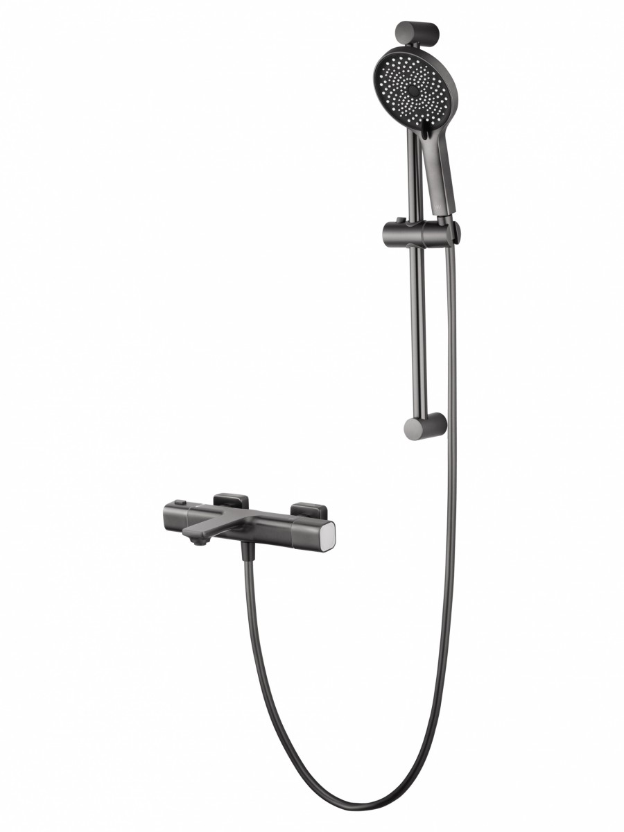 Смеситель для ванны с душем Wonzon & Woghand Solid WW-C2011-A-BGG (тёмный графит) с термостатом