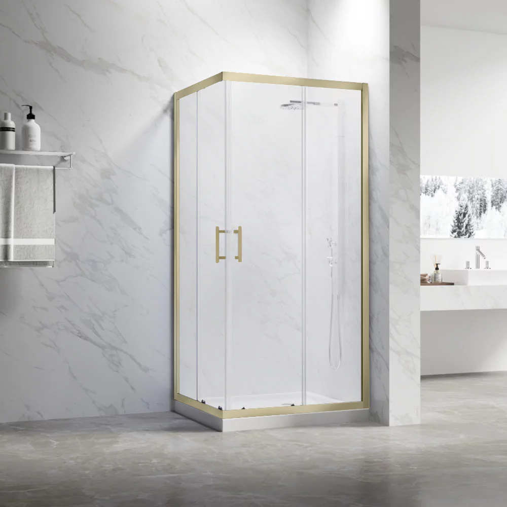 Душевой уголок Veconi RV-27G RV27G-9090-01-C8 900*900 мм (брашированное золото/прозрачное)
