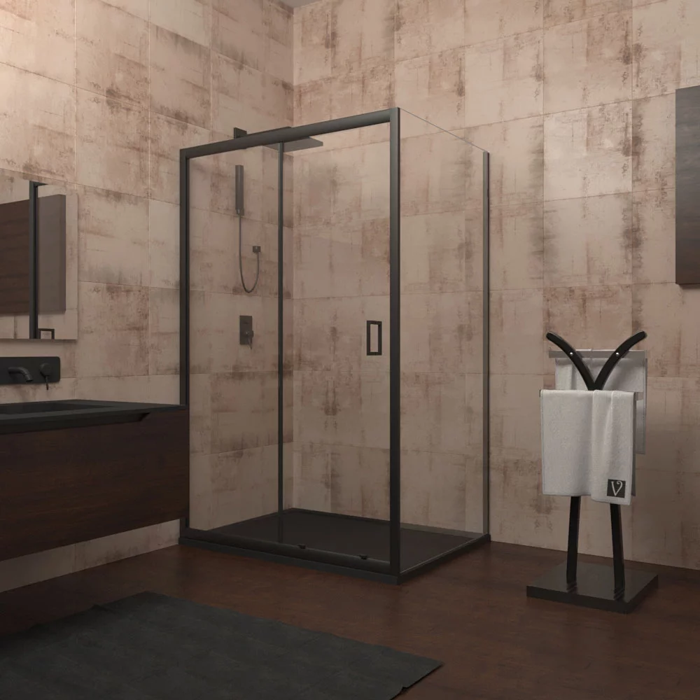 Душевой уголок Veconi RV-040B RV040B-11070-01-C1 1100*700 мм (чёрный матовый/прозрачное)