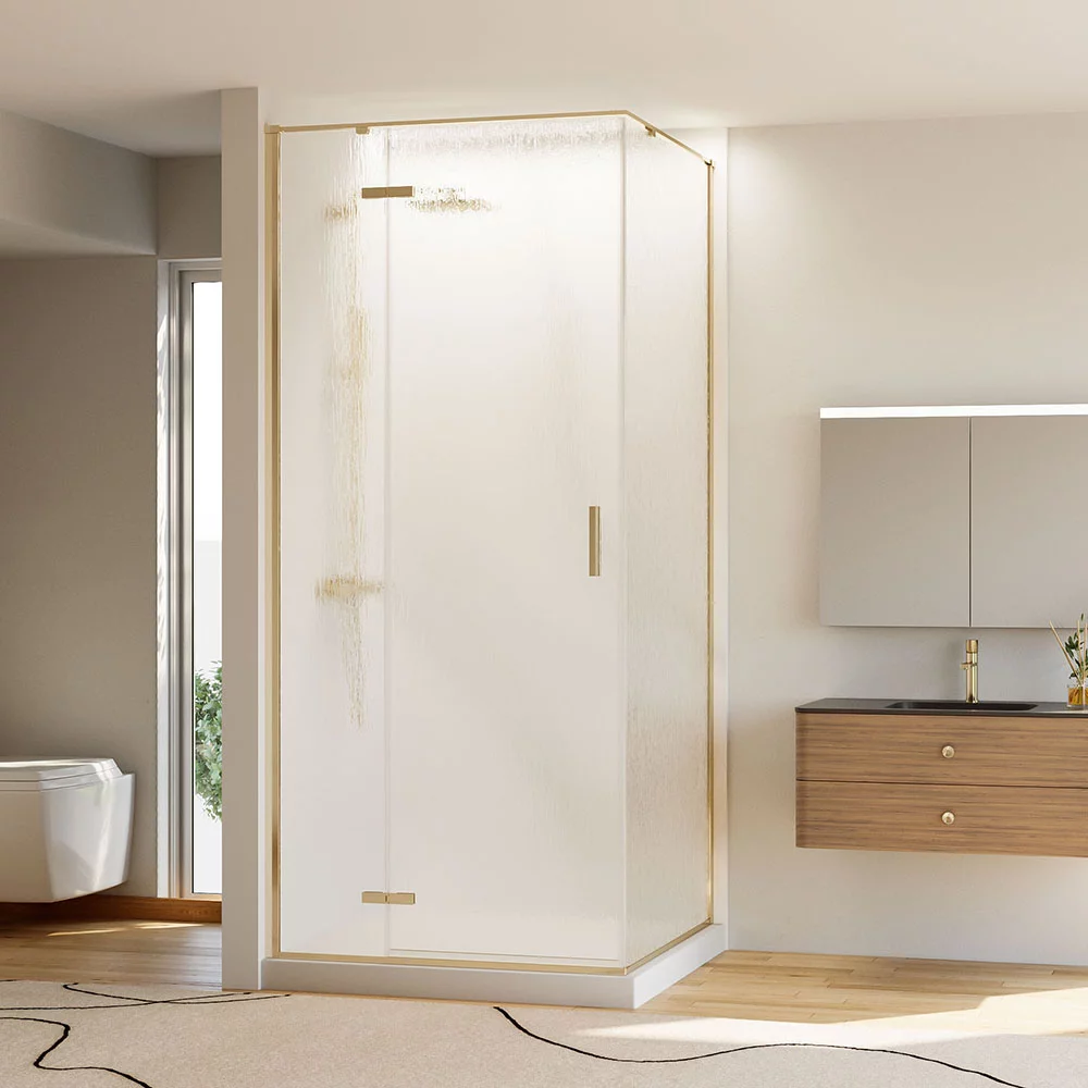 Душевой уголок Veconi Rovigo RV073RG/L-9080-06-C4 900*800 мм (брашированное золото/дождь) L