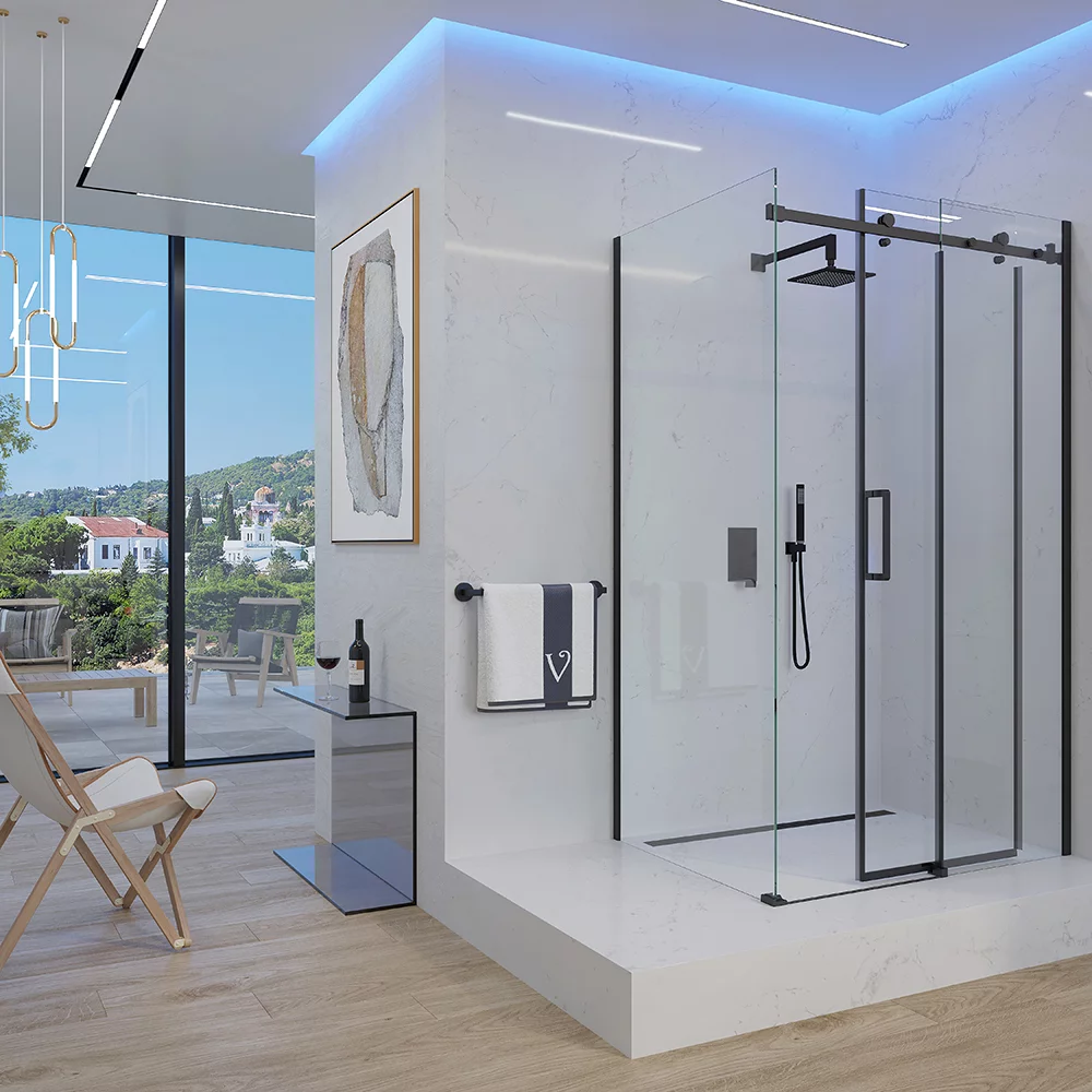 Душевой уголок Veconi Rovigo RV074B-130100-01-C4 1300*1000 мм (чёрный матовый/прозрачное)