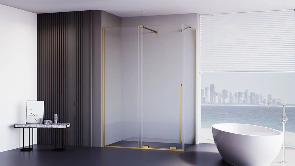 Душевой уголок Veconi Premium Trento PTC-SP-50G PTC50-SP-14090-G-01-C4 1400*900 мм (золото брашированное/прозрачное)