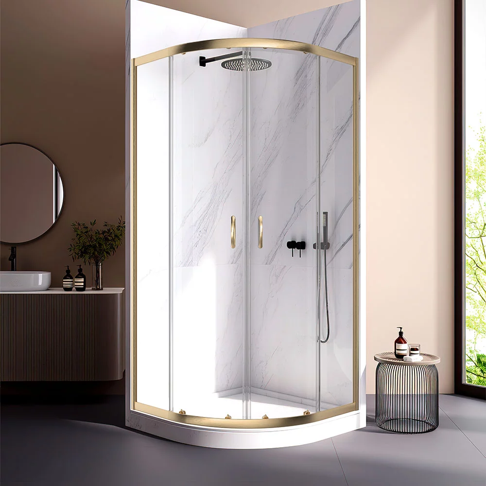 Душевой уголок Veconi RV-202G RV202G-80-01-C4 800*1900 мм (брашированное золото/прозрачное)