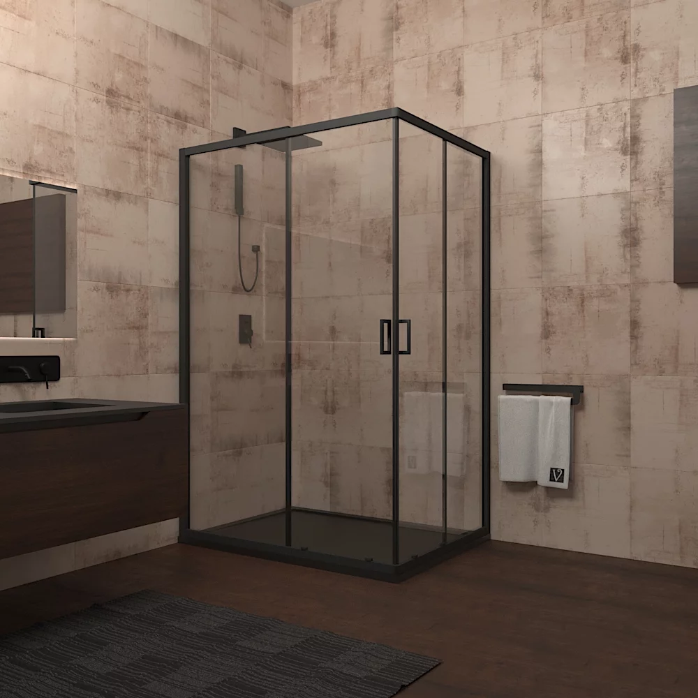 Душевой уголок Veconi RV-14 RV14-9080-01-C5 900*800 мм (чёрный матовый/прозрачное)