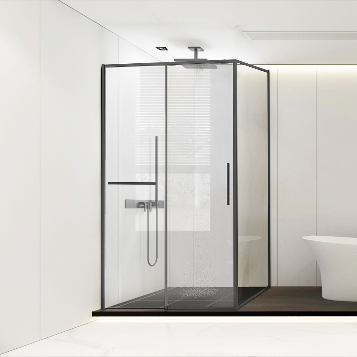 Душевой уголок Vincea Slim Soft VSR-1SS8011CLGM 1100*800 мм (вороненая сталь/прозрачное)