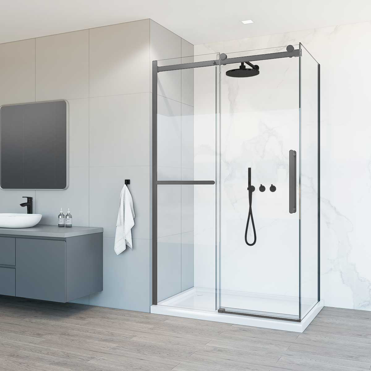 Душевой уголок Vincea Como Soft VSR-1CS1013CLGM 1300*1000 мм (вороненая сталь/прозрачное)