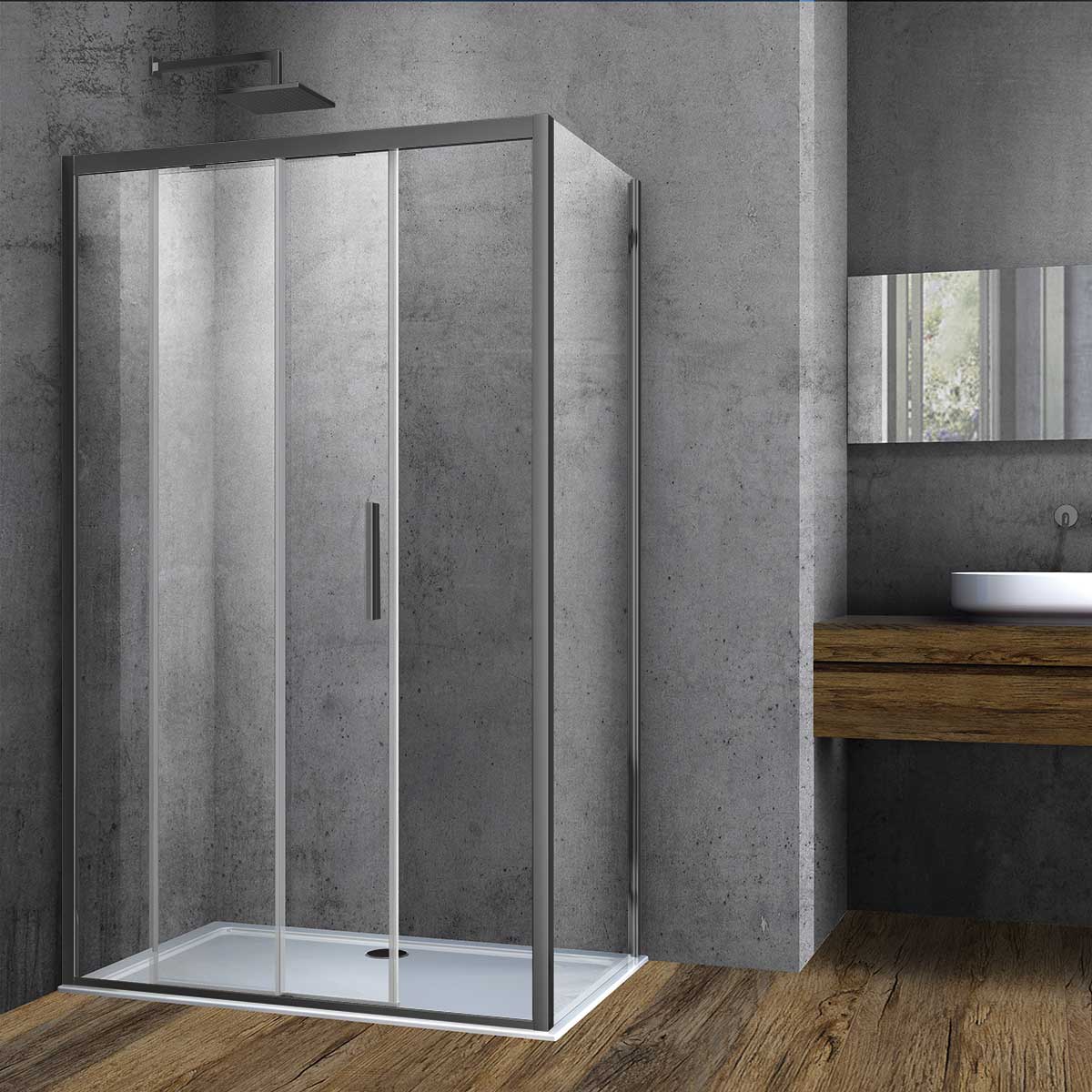 Душевой уголок Vincea Soft VSR-3SO9011CLGM 1100*900 мм (вороненая сталь/прозрачное)