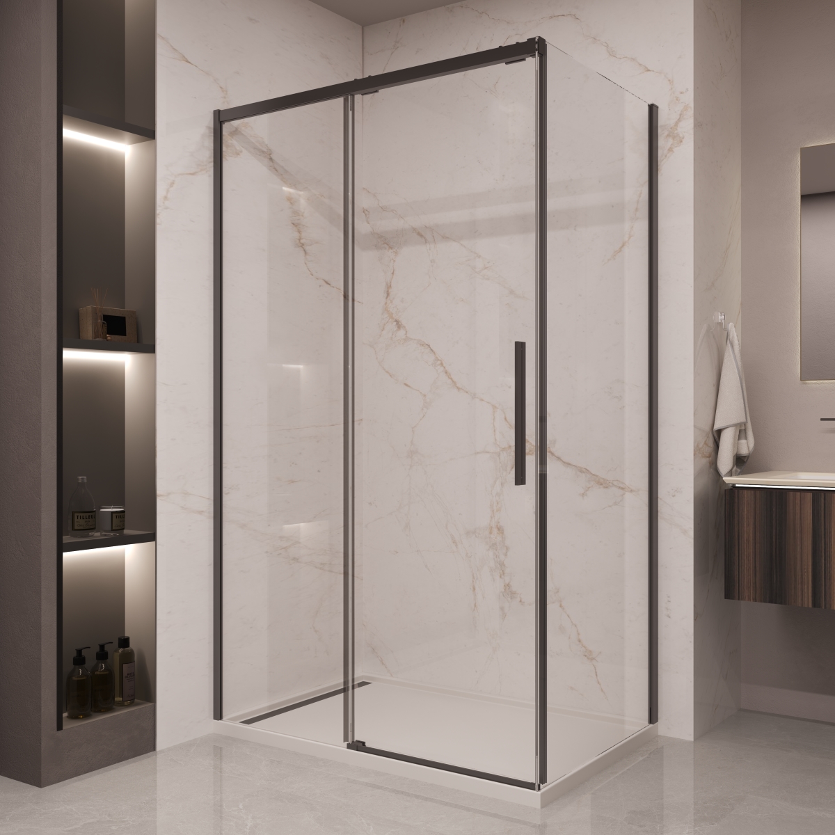 Душевой уголок Vincea Stella VSR-1ST1016CLB 1600*1000 мм (черный/прозрачное)