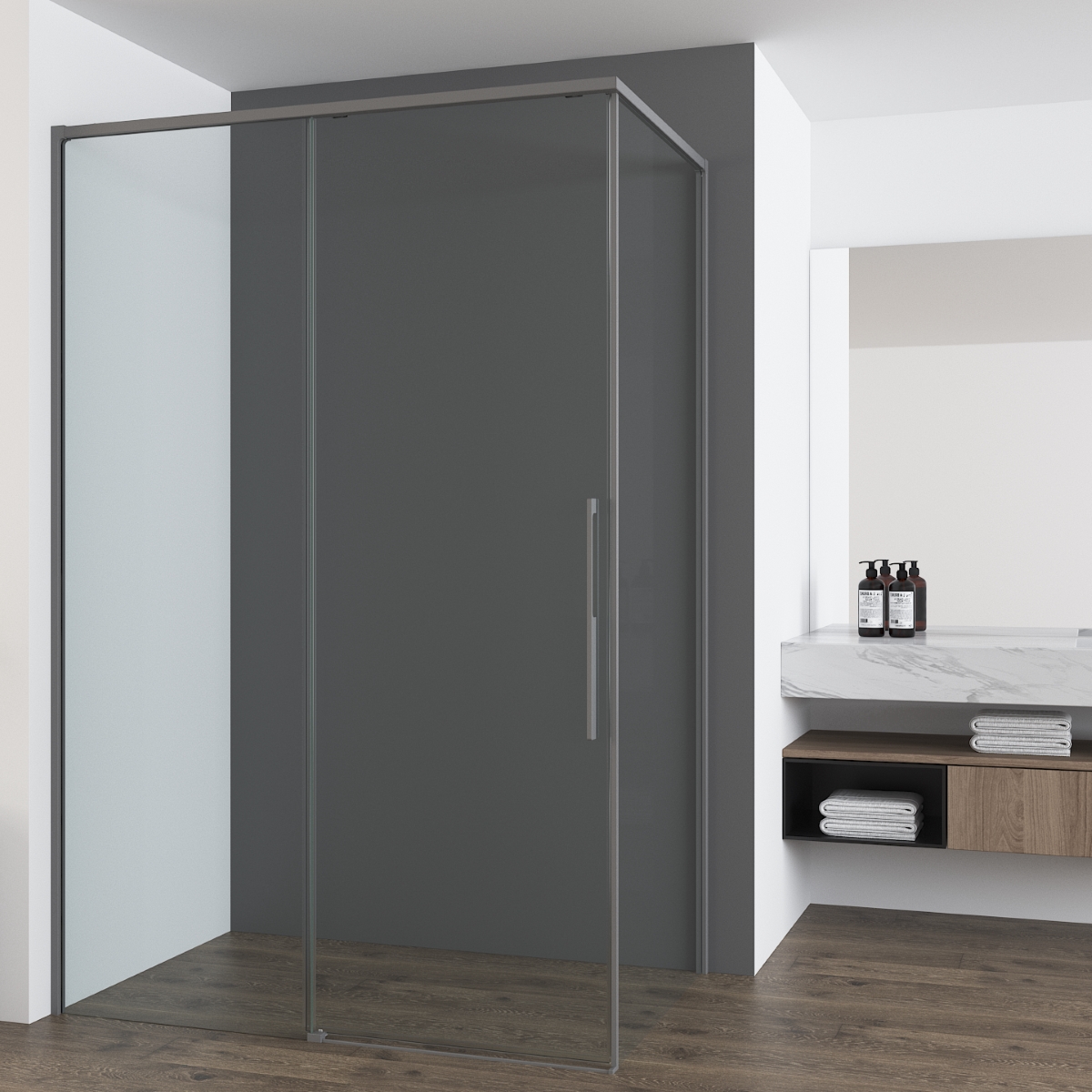 Душевой уголок Vincea Ultima VSR-7UL9012CLGM 1200*900 мм (вороненая сталь/прозрачное)