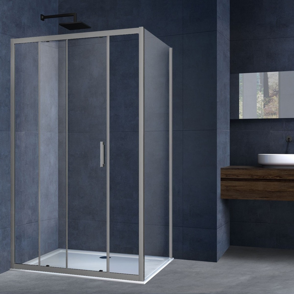 Душевой уголок Vincea Alpha VSR-3AL8011CLGM 1100*800 мм (вороненая сталь/прозрачное)