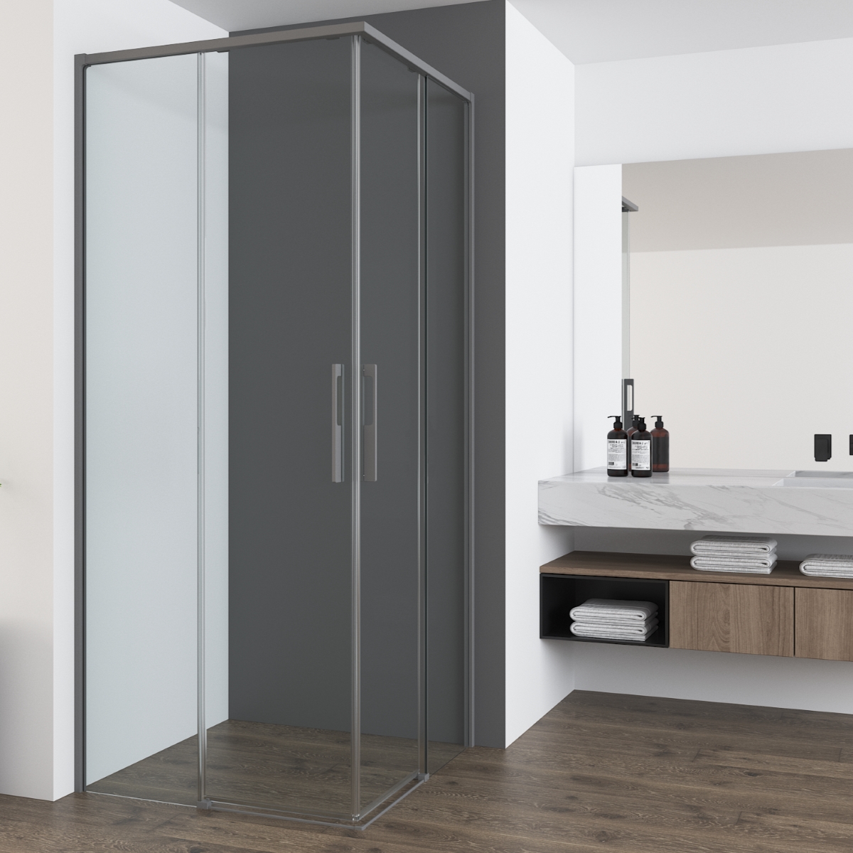 Душевой уголок Vincea Ultima VSS-7UL9090CLGM 900*900 мм (вороненая сталь/прозрачное)