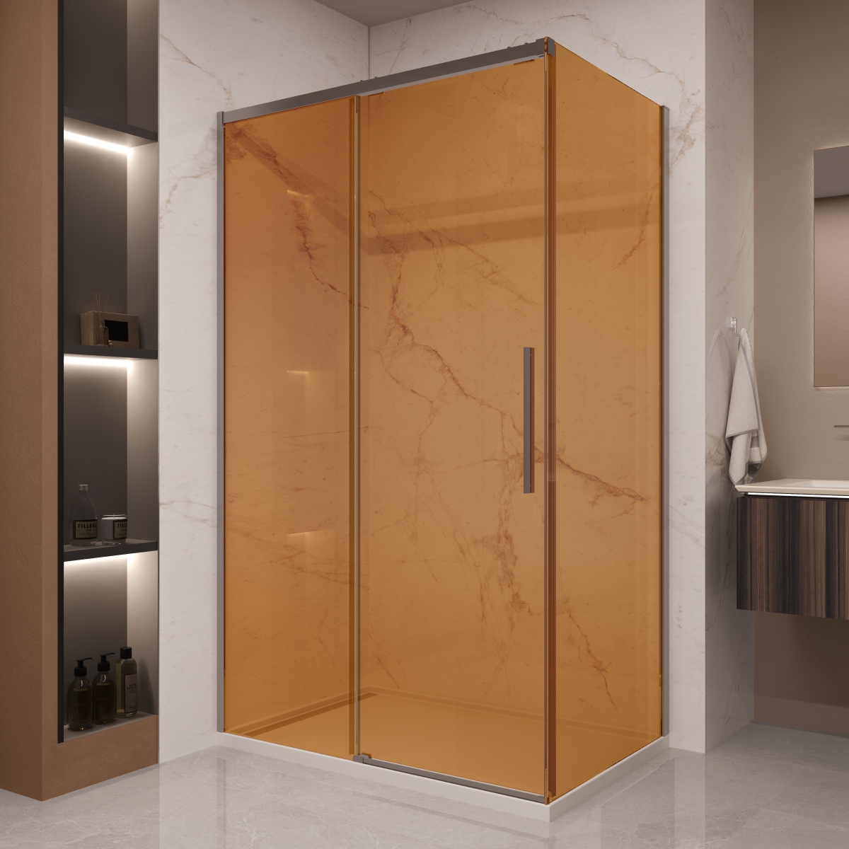Душевой уголок Vincea Stella VSR-1ST9012GSGM 1200*900 мм (вороненая сталь/янтарь)