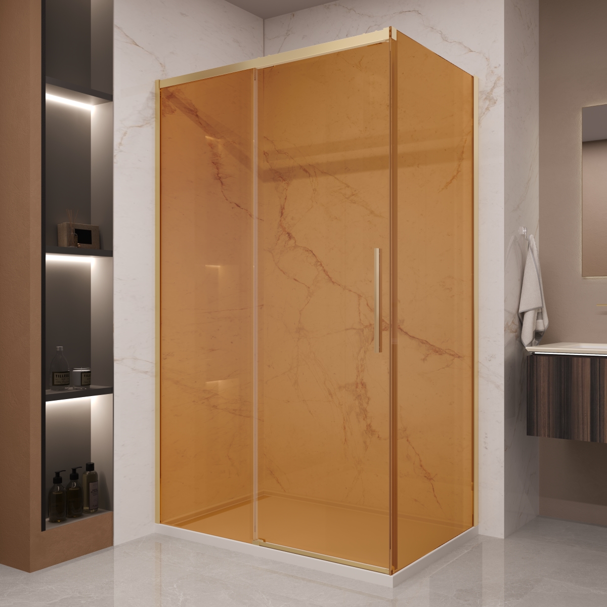 Душевой уголок Vincea Stella VSR-1ST9012GSG 1200*900 мм (золото брашированное/янтарь)
