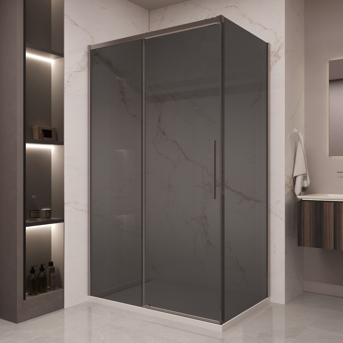 Душевой уголок Vincea Stella VSR-1ST9012CGGM 1200*900 мм (вороненая сталь/тонированное)