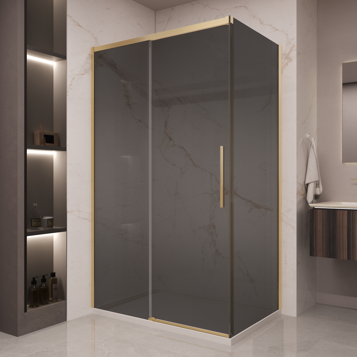 Душевой уголок Vincea Stella VSR-1ST9012CGG 1200*900 мм (золото брашированное/тонированное)