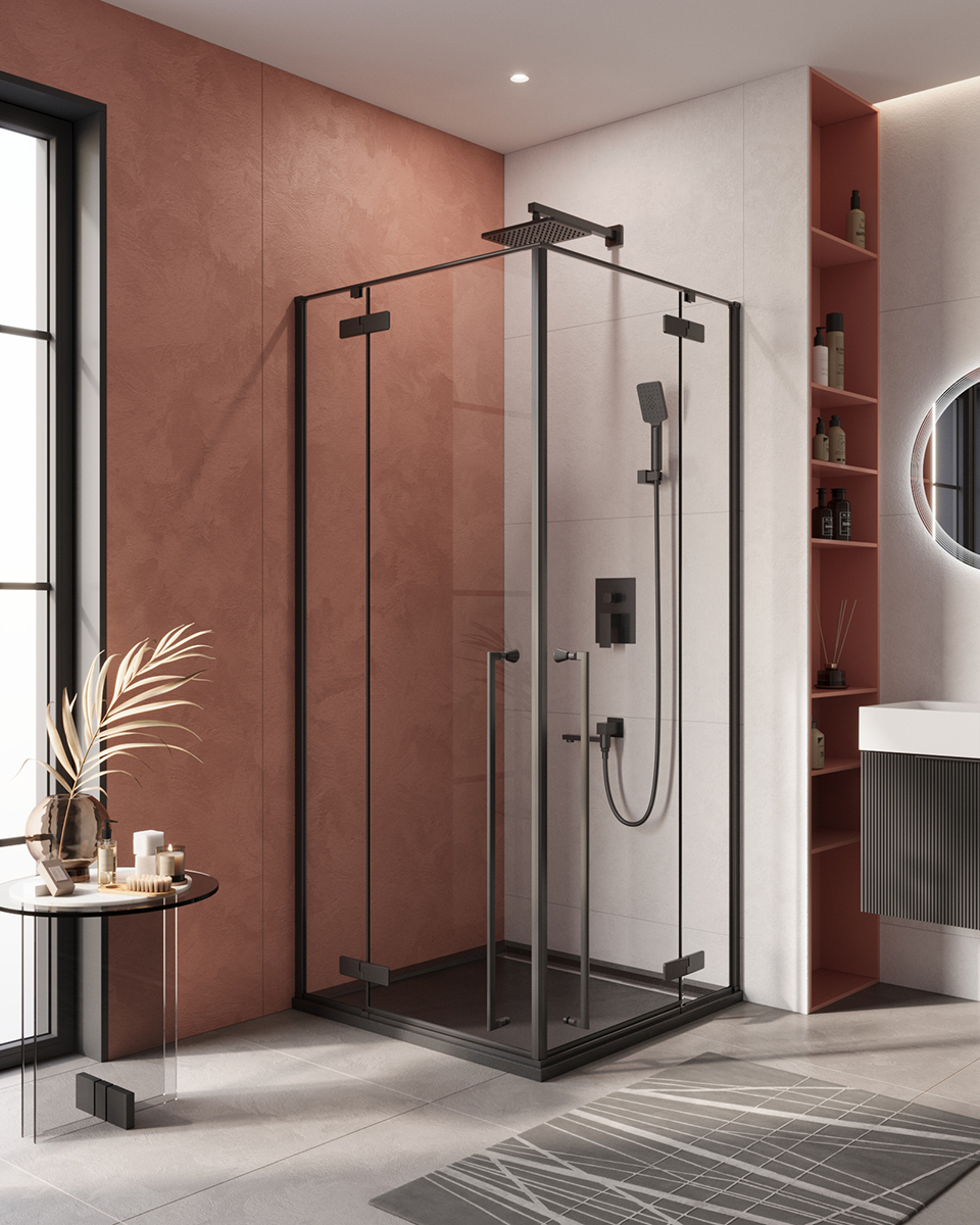 Душевой уголок Cezares LINER-A-2-90-C-NERO 900*900 мм (чёрный матовый/прозрачное)