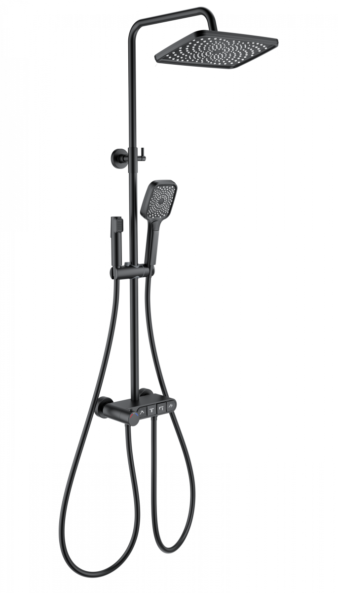 Душевая система Wonzon & Woghand MUSE Corno WW-B3112-MB (чёрный матовый) с термостатом