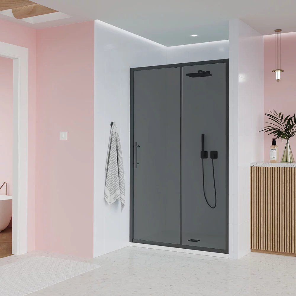 Душевая дверь Veconi Evo 100 B E1-B-140-12-C9 1400*1950 мм (чёрный матовый/тонированное матовое)