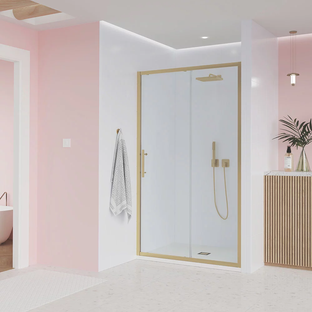 Душевая дверь Veconi Evo 100 G E1-G-130-01-C9 1300*1950 мм (брашированное золото/прозрачное)