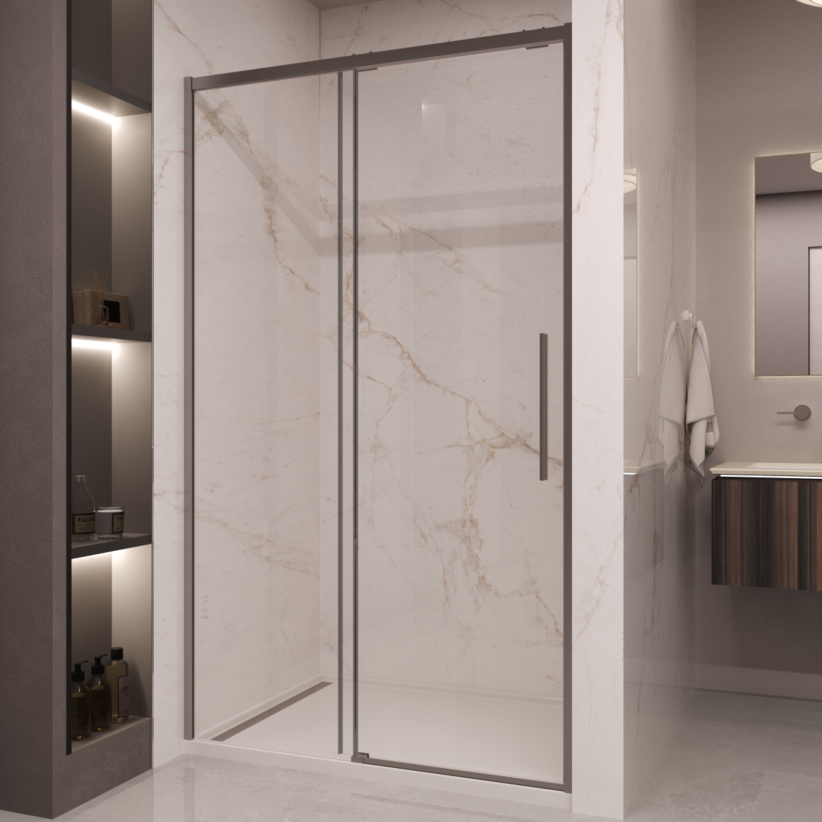 Душевая дверь Vincea Stella VDS-1ST140CLGM 1400*2000 мм (вороненая сталь/прозрачное)