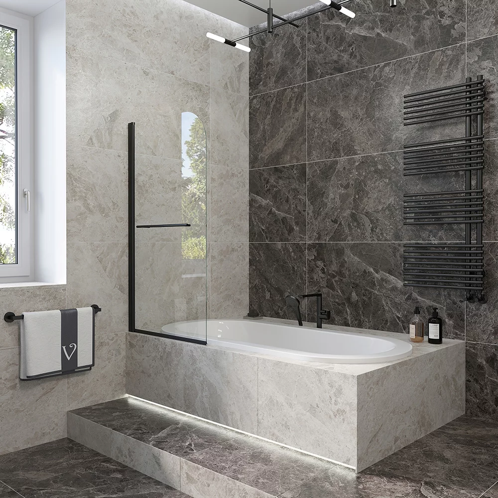 Шторка на ванну Veconi Palau PL79B-70-01-C4 700*1500 мм (чёрный матовый/прозрачное)