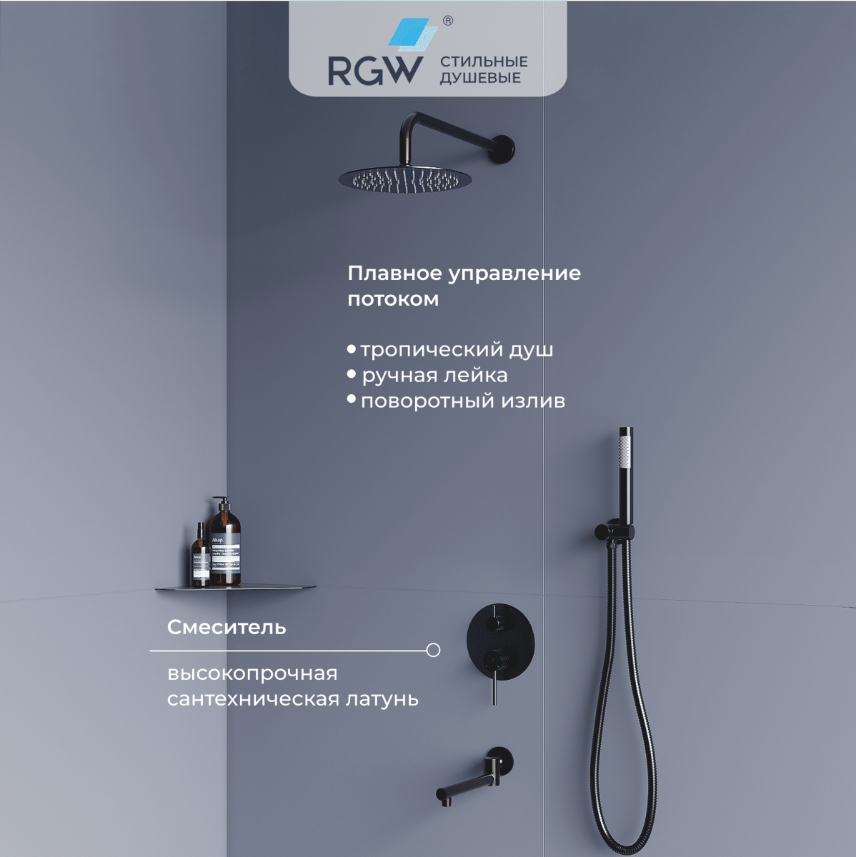 Встраиваемая душевая система RGW Shower Panels SP-55B 51140855-04 (чёрный матовый)