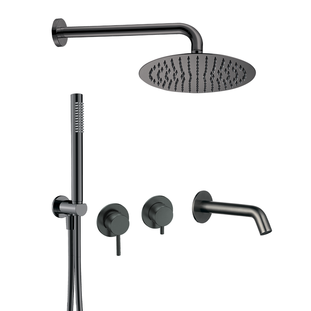 Встраиваемый смеситель для ванны с душем AQUAme AQM8408GM (оружейная сталь)