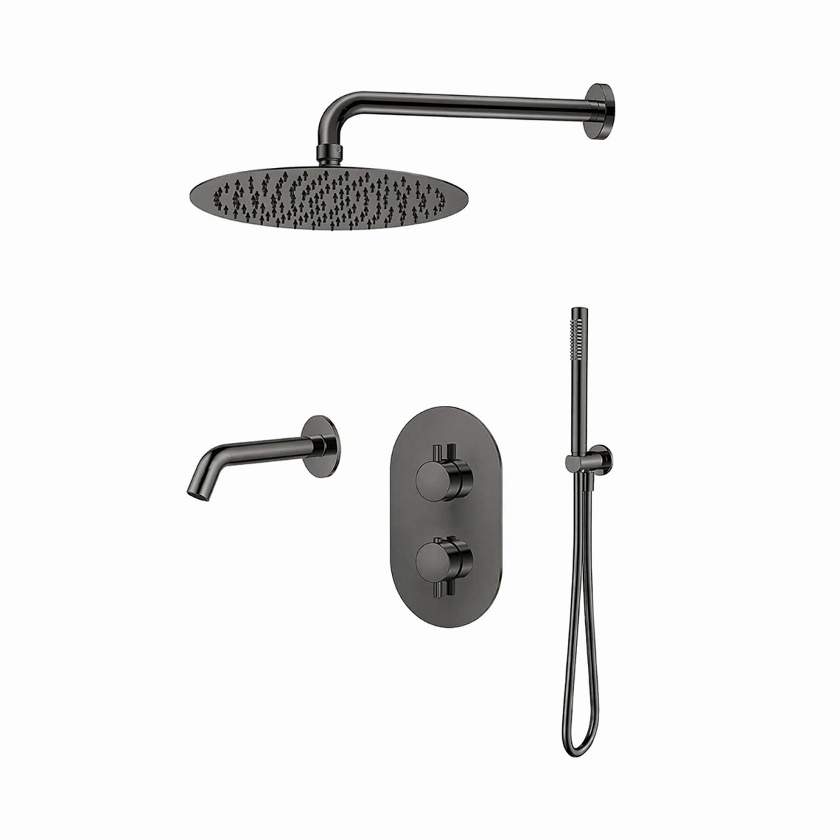 Встраиваемый смеситель для ванны с душем AQUAme Siena AQM8409GM (оружейная сталь) с термостатом