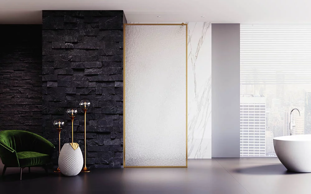 Душевая перегородка Veconi Korato KR81RG-90-06-C8 900*2000 мм (брашированное золото/дождь)