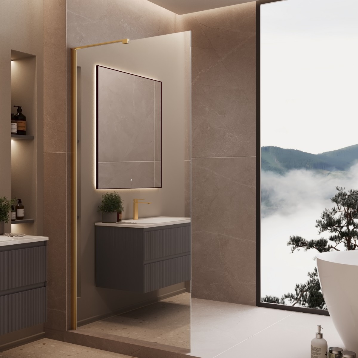Душевая перегородка Vincea Walk-In VLSW-1H100MRG 1000*2000 мм (золото брашированное/зеркальное)
