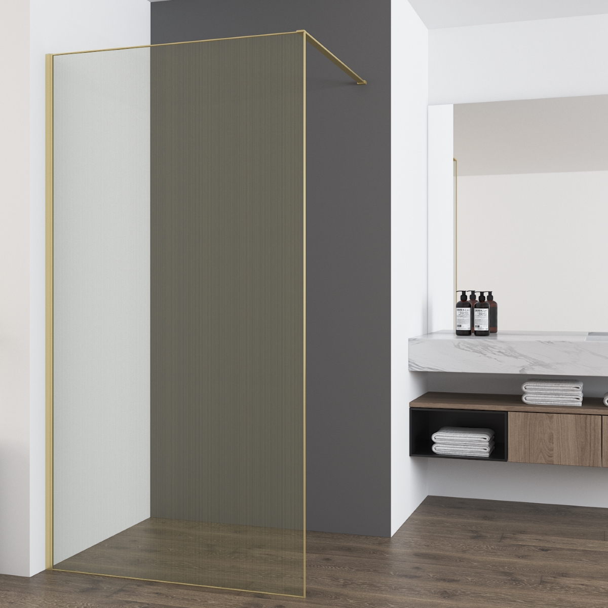 Душевая перегородка Vincea Walk-In VSW-7HS100GWG 1000*2000 мм (золото брашированное/ламинированное с золотыми нитями)